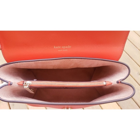 Kate Spade Orange Leather 2-in-1 Satchel or Crossbody Bag Detachable Chain Strap - Picture 14 of 15
